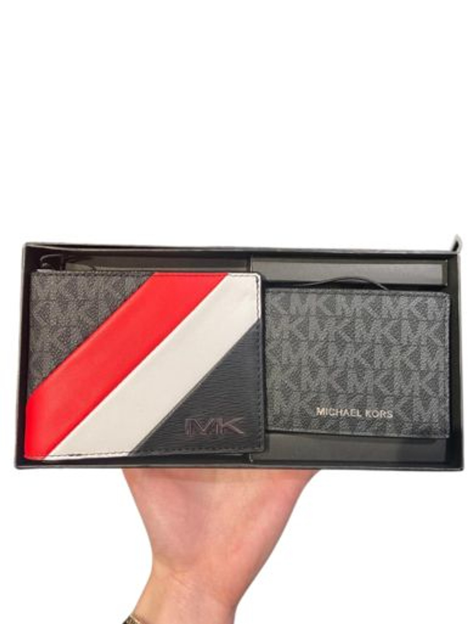 Signature Logo Wallet Set Stripe With Passcase and Gift