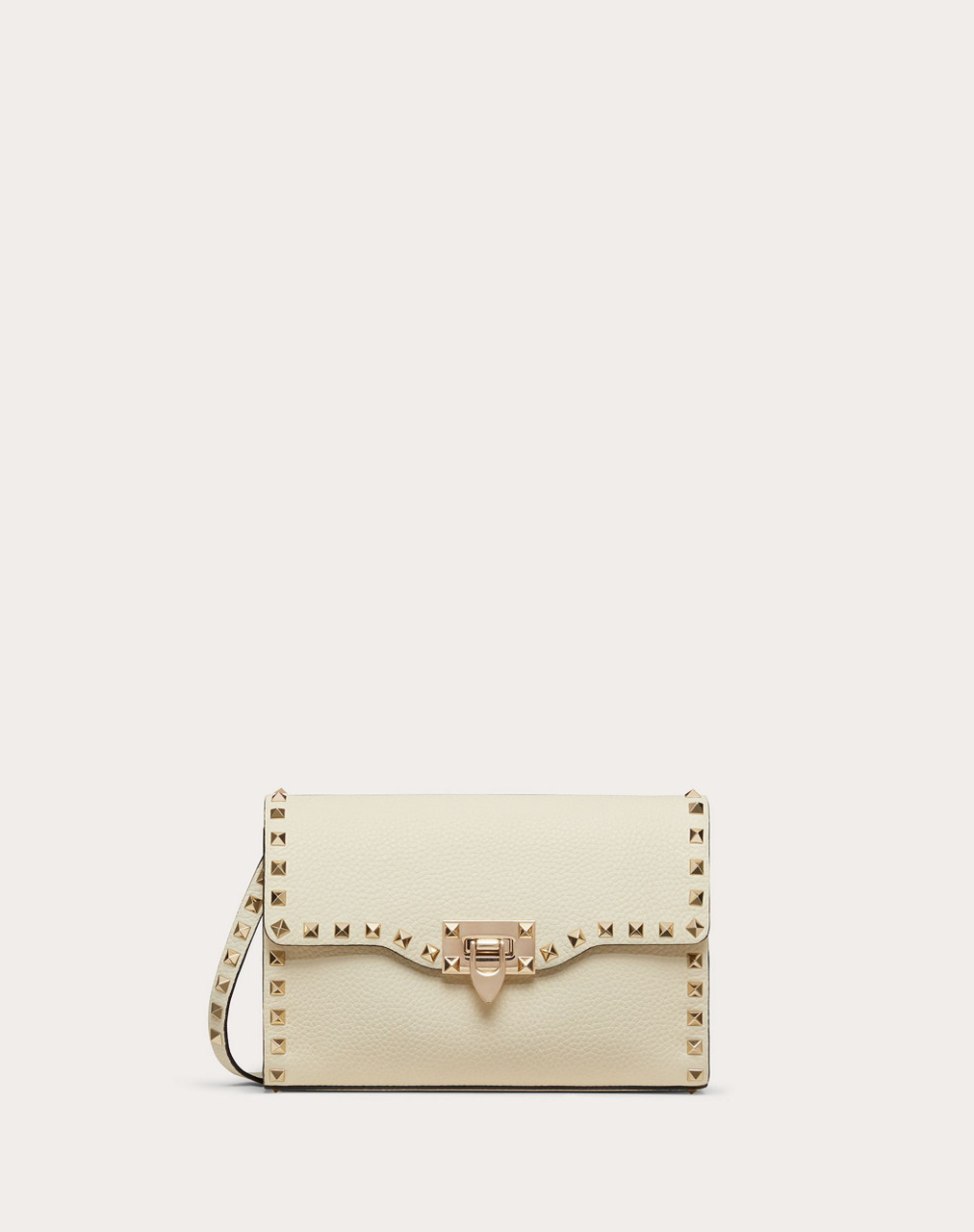 Small Rockstud Grainy Calfskin Crossbody Bag for Woman in Poudre