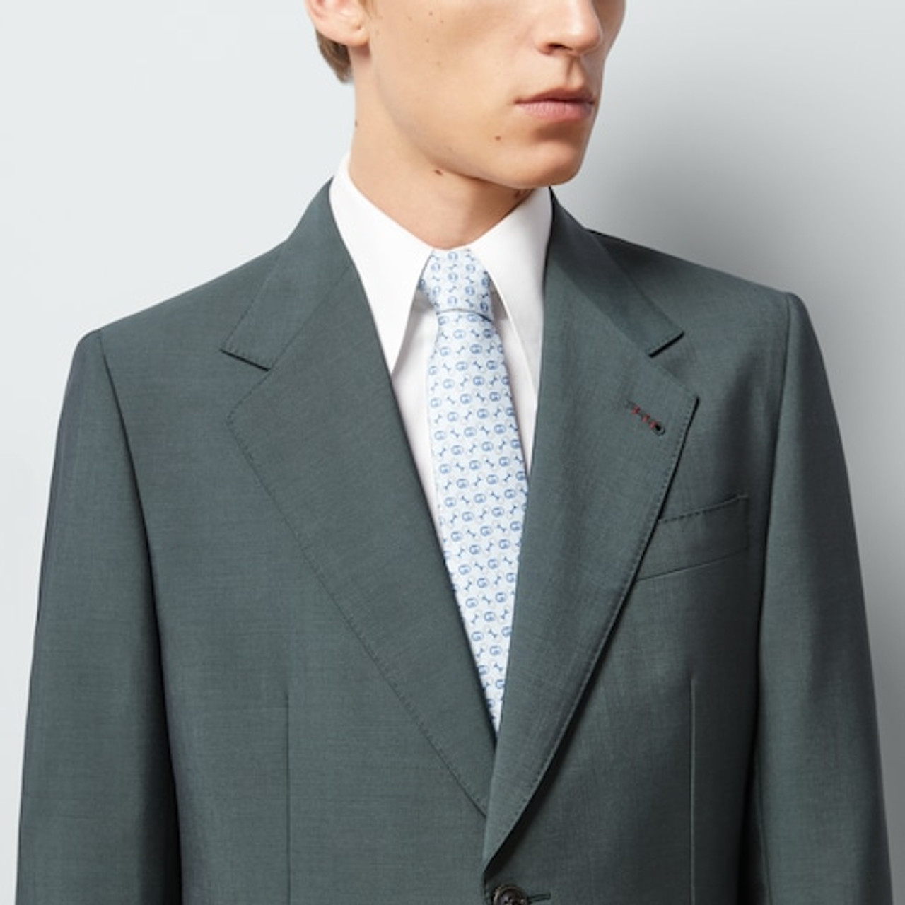 GUCCI Silk Tie With Intertwined Gg Detail Print And Stirrups