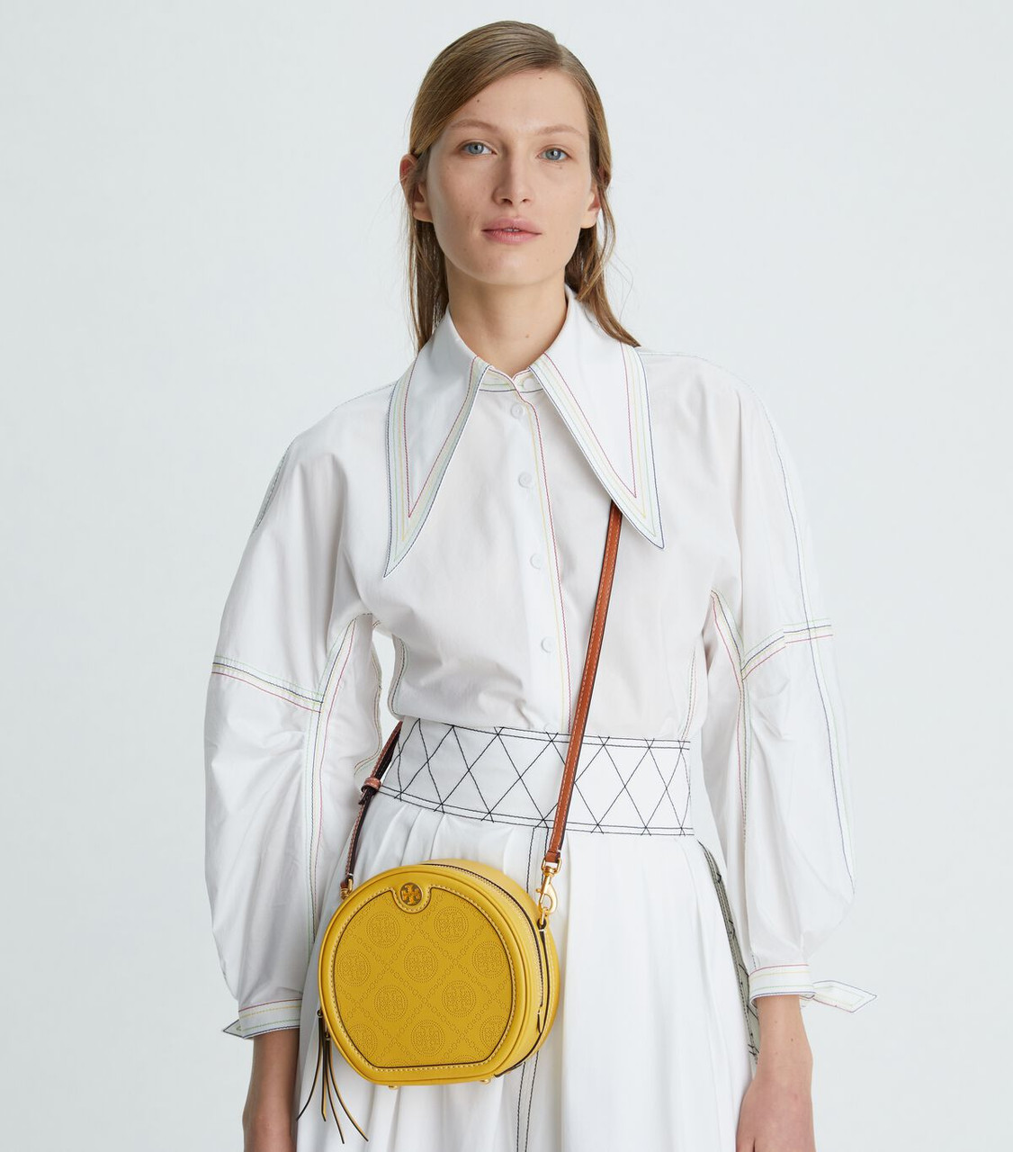 Tory Burch T Monogram Perforated Leather Mini Bucket Bag