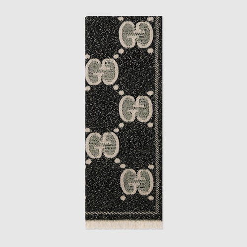 GUCCI Gg Wool Jacquard Scarf - Ivory Black