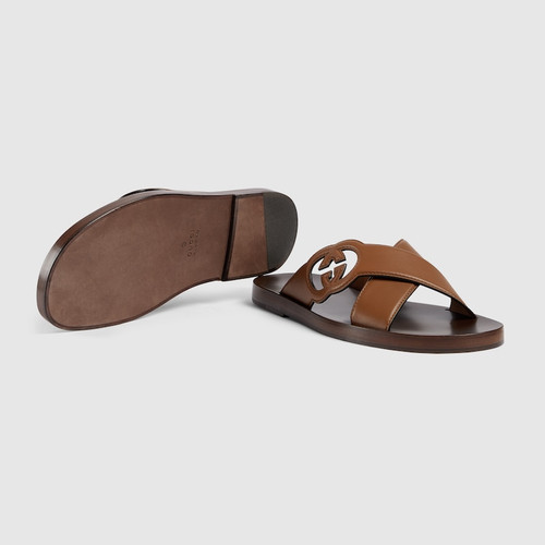 GUCCI Gg Pattern Mules For Men Brown leather