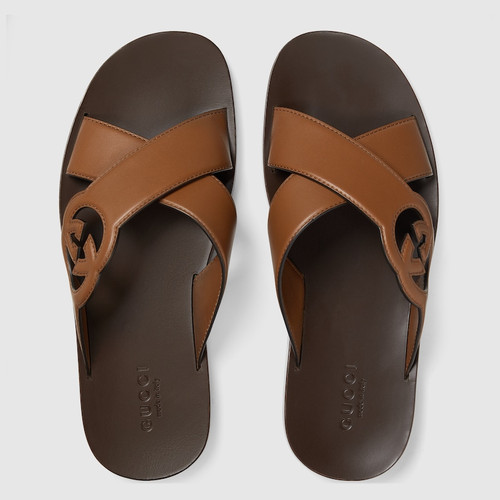 GUCCI Gg Pattern Mules For Men Brown leather