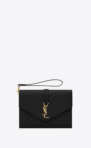 SAINT LAURENT Envelope Pouch With Flap In Grain De Powder Embossed Quilted Mix Leather