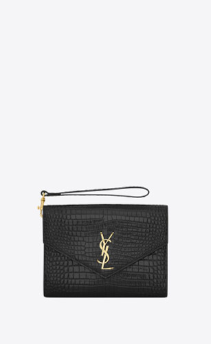 SAINT LAURENT Cassandre Flap Clutch In Shiny Crocodile-embossed Leather