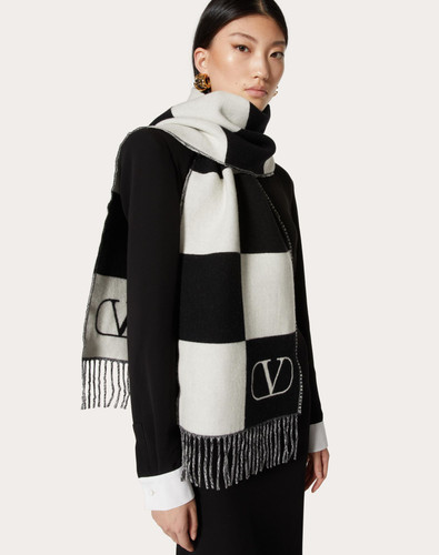 VALENTINO Exches Jacquard-wave Wool And Cashmere Scarf