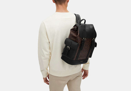 COACH Hudson Backpack In Signature Canvas GUNMETAL/MAHOGANY Image 10