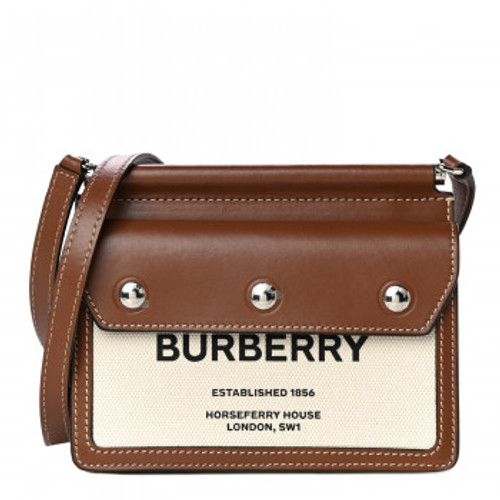 BURBERRY Smooth Calfskin Canvas Horseferry Print Mini Title Bag with Pocket
