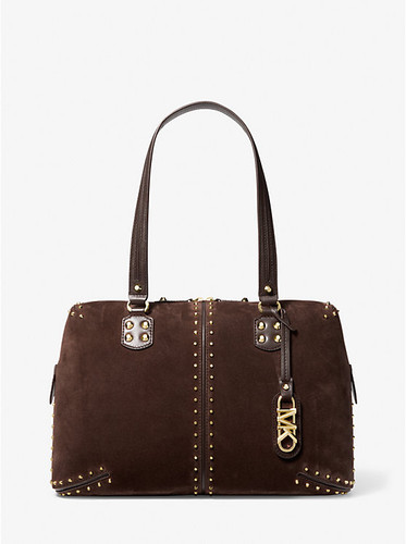 MICHAEL KORS Astor Large Studded Leather Tote Bag CHOCOLATE Image 1