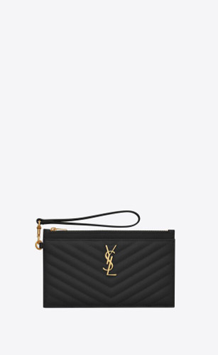 SAINT LAURENT Quilted Cassandre Large Zipped Pouch In Grain De Powder Embossed Leather