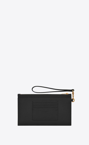 SAINT LAURENT Quilted Cassandre Large Zipped Pouch In Grain De Powder Embossed Leather