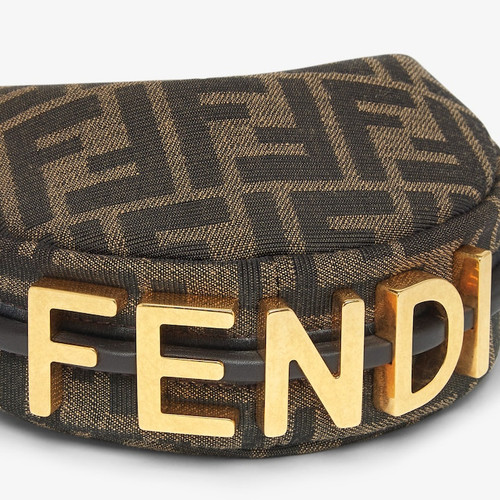 FENDI Nano Fendigraphy Brown Fabric Charm Bag