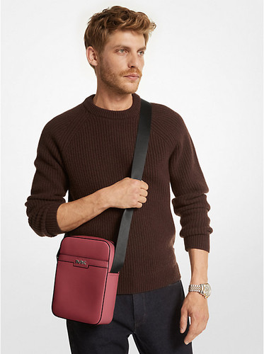 MICHAEL KORS Cooper Textured Faux Leather Flight Bag - Dark Cherry