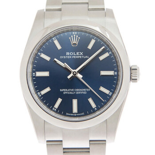 ROLEX Oyster Perpetual 34 Automatic Chronometer Blue Dial Ladies Watch