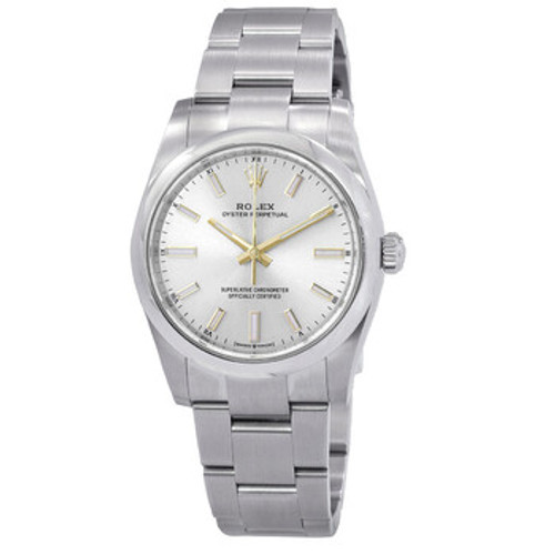 ROLEX Oyster Perpetual 34 Automatic Chronometer Silver Dial Ladies Watch