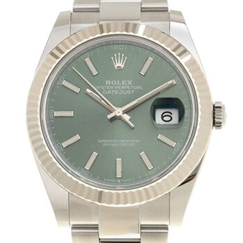 ROLEX Datejust 41 Mint Green Dial Automatic Men's Steel and White Gold Oyster Watch