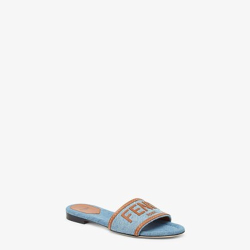 FENDI Signature Light Blue Denim Slides