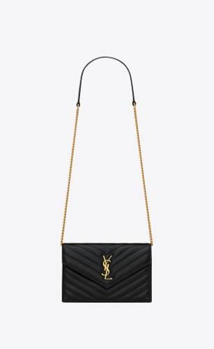 SAINT LAURENT Cassandre Envelope Chain Wallet In Lambskin