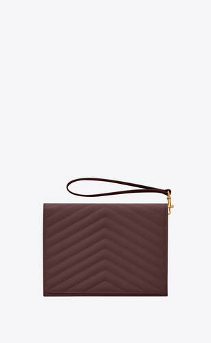 SAINT LAURENT Quilted Cassandre Clutch With Flap In Grain De Poudre Embossed Leather