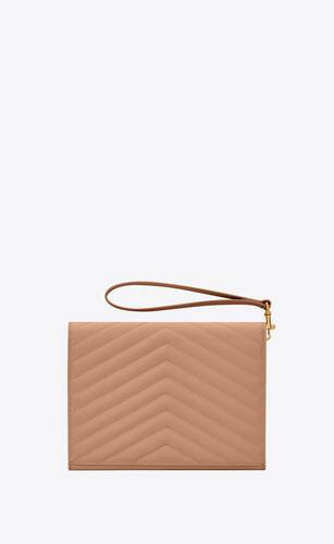 SAINT LAURENT Quilted Cassandre Clutch With Flap In Grain De Poudre Embossed Leather