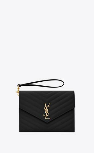SAINT LAURENT Quilted Cassandre Clutch With Flap In Grain De Poudre Embossed Leather