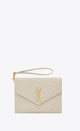 SAINT LAURENT Quilted Cassandre Clutch With Flap In Grain De Poudre Embossed Leather