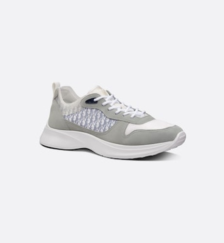 DIOR B25 Runner Sneaker Gray Suede, White Technical Knit And Blue And White