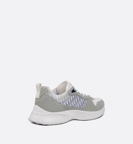 DIOR B25 Runner Sneaker Gray Suede, White Technical Knit And Blue And White