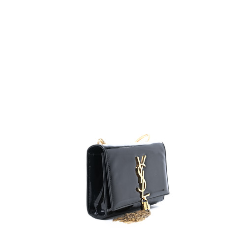 SAINT LAURENT Kate Chain Pompon Small shoulder bag Saint Laurent Patent leather Black