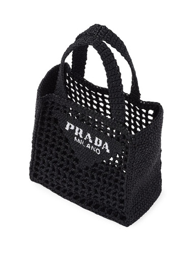 PRADA Small Crochet Tote Bag BLACK Image 3
