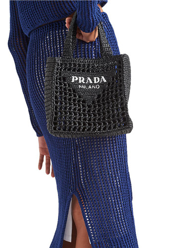 PRADA Small Crochet Tote Bag BLACK Image 7