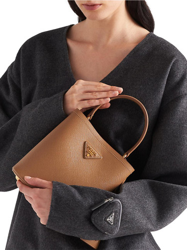 PRADA Small Saffiano Leather Panier Top Handle Bag BROWN Image 8