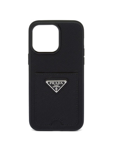 PRADA Saffiano Leather Cover For Iphone 14 Pro Max BLACK Image 1