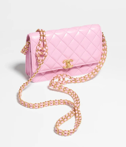 CHANEL Shiny Lambskin & Gold-Tone Metal Lilac Wallet On Chain