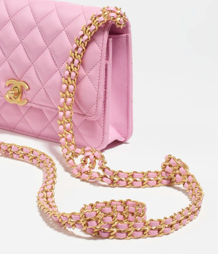 CHANEL Shiny Lambskin & Gold-Tone Metal Lilac Wallet On Chain