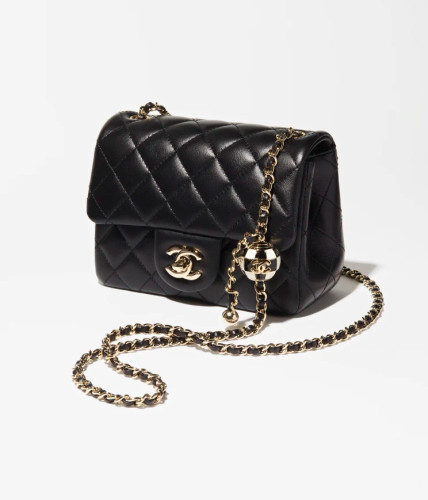 CHANEL Lambskin, Enamel & Gold-Tone Metal Mini Flap Bag Black