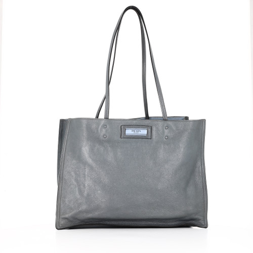 PRADA grand Leather Tote Bag Gray Blue Image 1