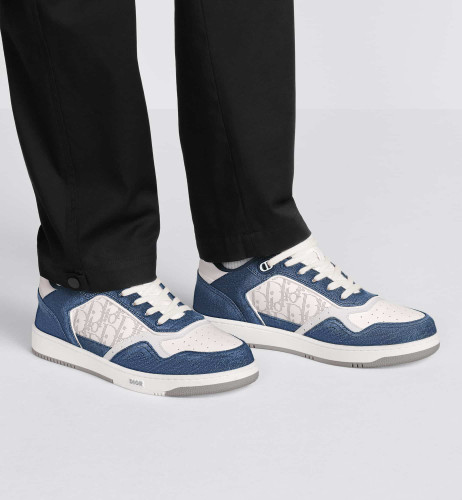 DIOR Low B27 Sneaker  White Smooth Calfskin, Blue Denim And White