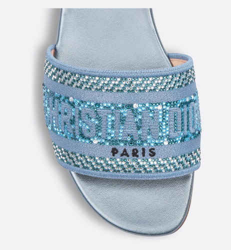 DIOR Dway Mule Cotton Embroidered With Metallic Threads And Blue