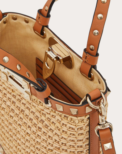 VALENTINO Mini Rockstud Shoulder Bag In Raffia