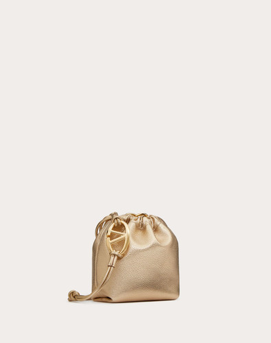 VALENTINO Mini Vlogo Pouf Bucket Bag In Metallic Leather