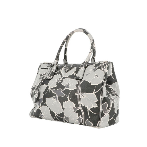 PRADA saffiano Black And White Floral Print Leather Handbag Image 7