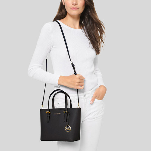 MICHAEL KORS  Jet Set Travel Extra-Small Saffiano Leather Top-Zip Tote Bag Black