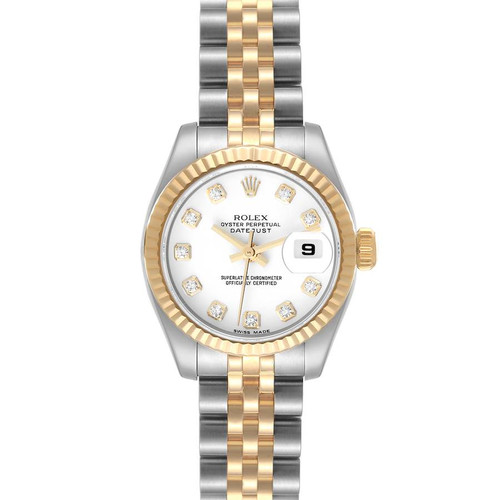 ROLEX Datejust Steel Yellow Gold White Diamond Dial Ladies Watch