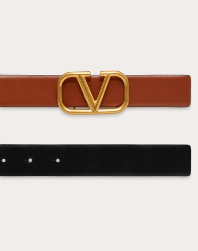 VALENTINO Reversible Vlogo Signature Belt In Shiny Calfskin, Height 30 Mm - Upholstery Black