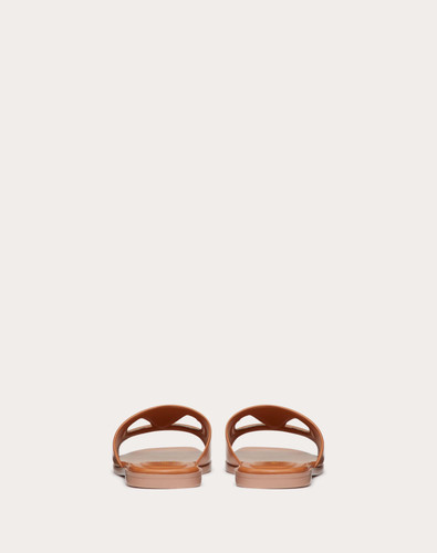 VALENTINO Vlogo Slide Slippers In Open Calfskin - Almond Antique Brass