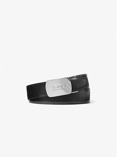 MICHAEL KORS  Reversible Logo and Leather Belt - Black