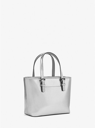 MICHAEL KORS Jet Set Travel Extra-Small Metallic Top-Zip Tote Bag SILVER Image 3