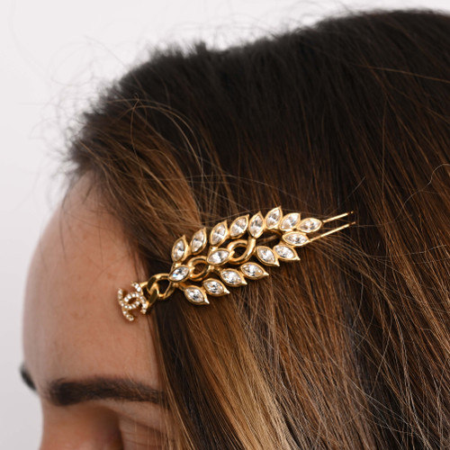 CHANEL Gold Metal and Rhinestone Barrette (Brand New)