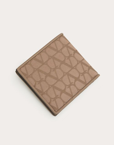 VALENTINO Iconographic Canvas Wallet In Technical Fabric With Leather Finishings